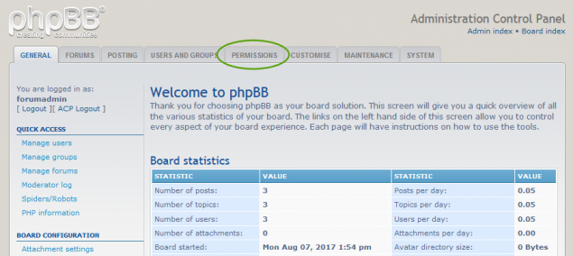 Forum Users Permissions on phpBB forum. 