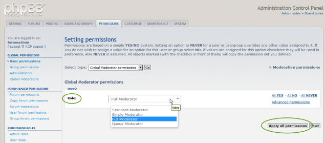 Forum Users Permissions on phpBB forum. 